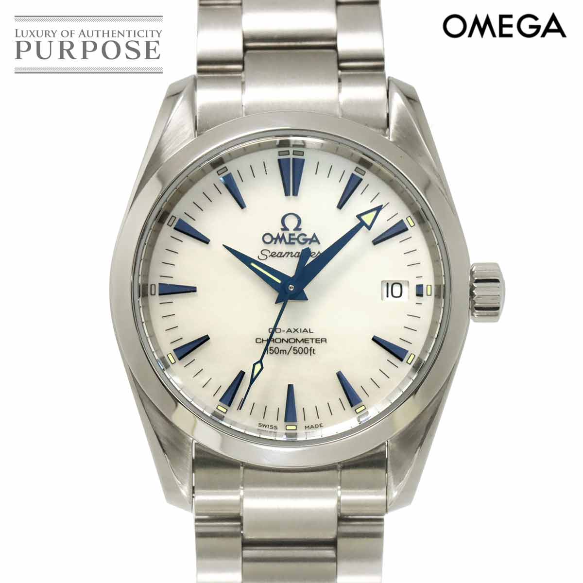 OMEGA シーマスター アクアテラ 2504 70 ボーイズ 腕時計 デイト ホワイトシェル オートマ 自動巻き ウォッチ Seamaster Aqua Terra オメガ 90310606