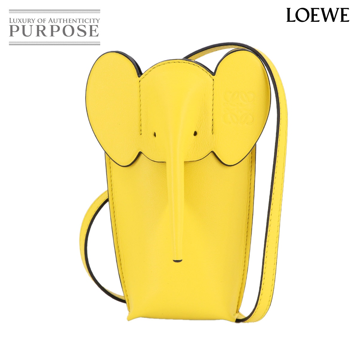 LOEWE エレファント ポケット ショルダー バッグ レザー イエロー Elephant Pocket ロエベ 90313091