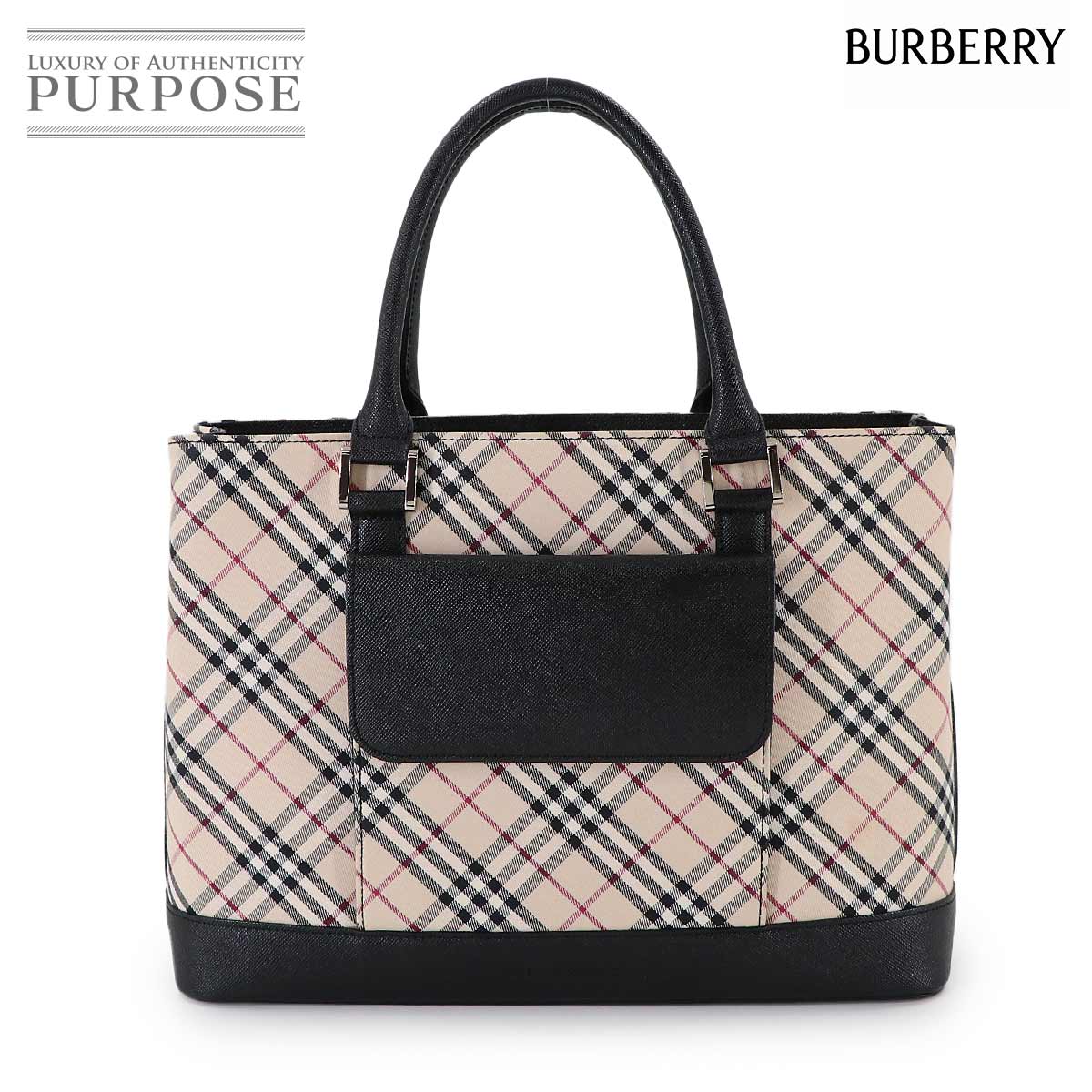 BURBERRY ノバチェック ハンド バッグ キャンバス レザー ベージュ ブラック シルバー 金具 Hand Bag バーバリー 90313206
