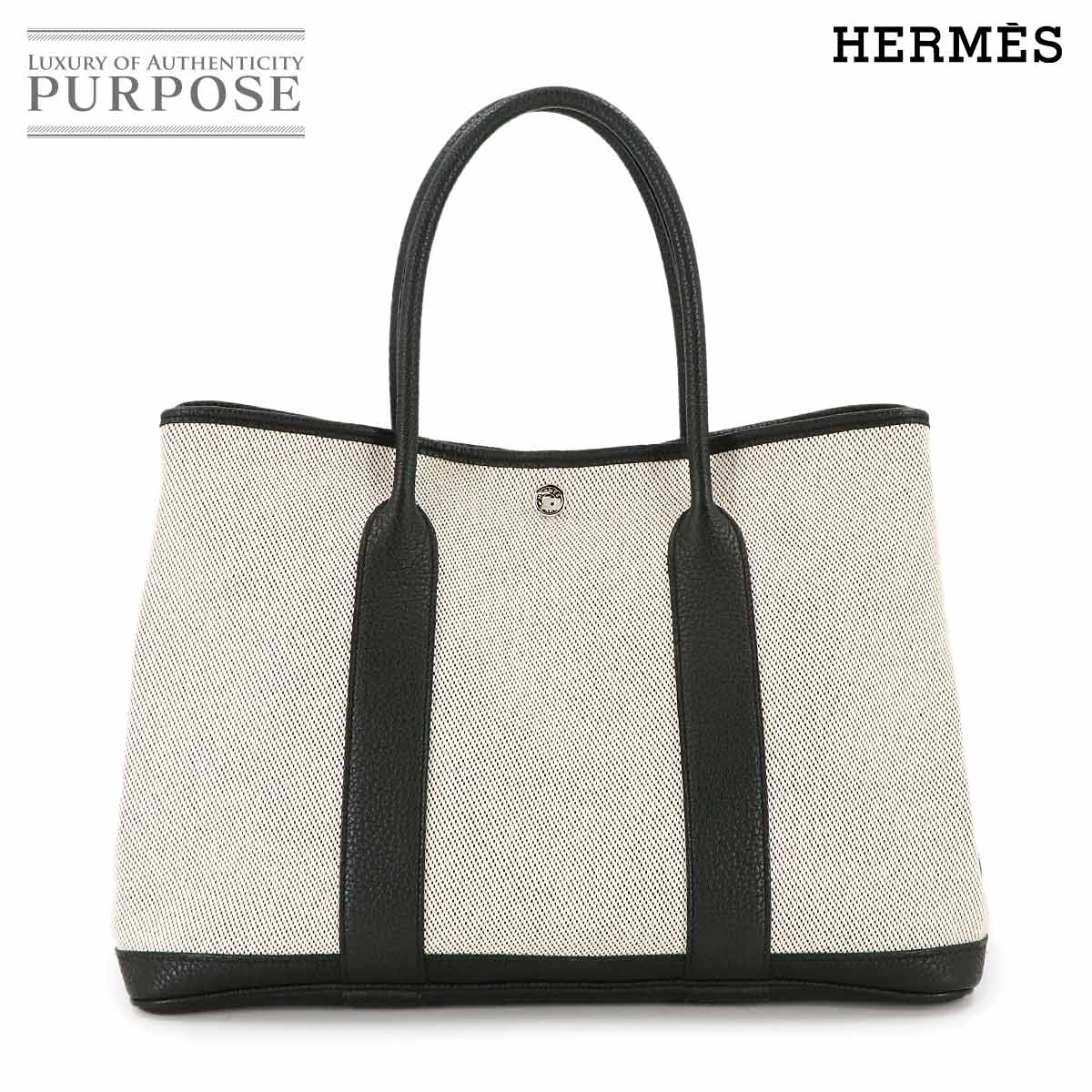 HERMES ガーデンパーティ 36 PM トート バッグ ツイルアッシュ ネゴンダ エクリュ ブラック Y刻印 シルバー 金具 Garden Party エルメス 90314445