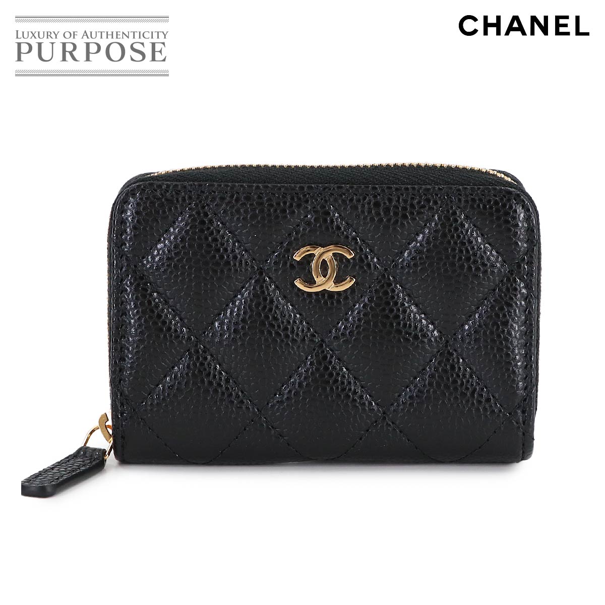 CHANEL マトラッセ クラシック ジップ コインパース 小銭入れ キャビアスキン レザー ブラック ココマーク AP0216 ゴールド 金具 Coin Purse シャネル 90314518