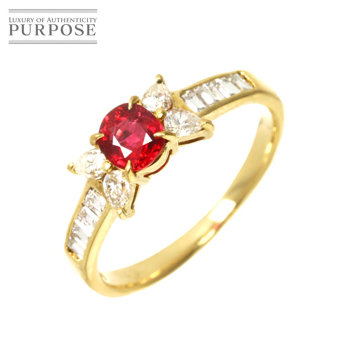 リング 9号 ルビー 0.47ct ダイヤ 0.43ct K18 YG イエローゴールド 750 指輪 Ruby Ring 90305588