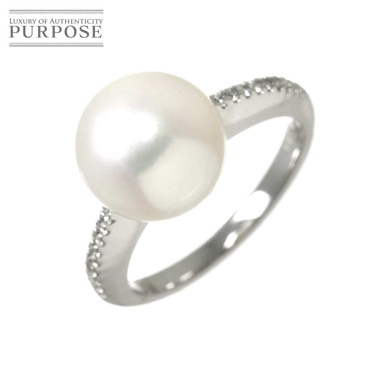 リング 8.5号 アコヤ真珠 9.8mm ダイヤ 0.115ct K18 WG ホワイトゴールド 750 パール 指輪 Akoya Pearl Ring 90306824