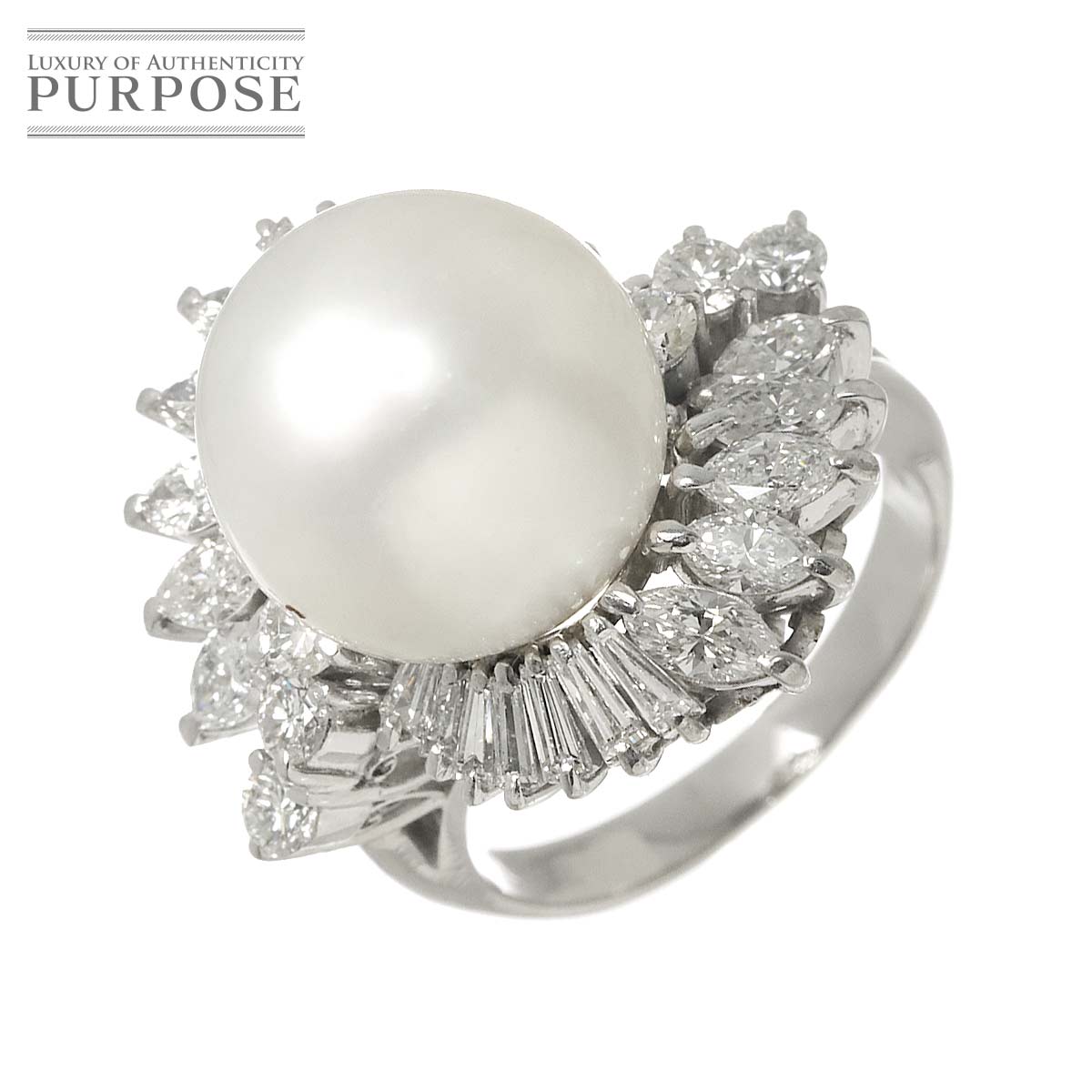 リング 14.5号 白蝶真珠 13.6mm ダイヤ 2.29ct Pt プラチナ パール 指輪 South Sea pearl Ring 90312087