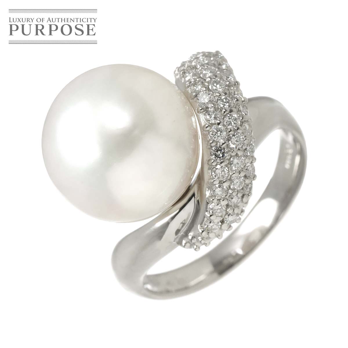 リング 17号 白蝶真珠 12.8mm ダイヤ 0.43ct Pt プラチナ パール 指輪 South Sea pearl Ring 90312145
