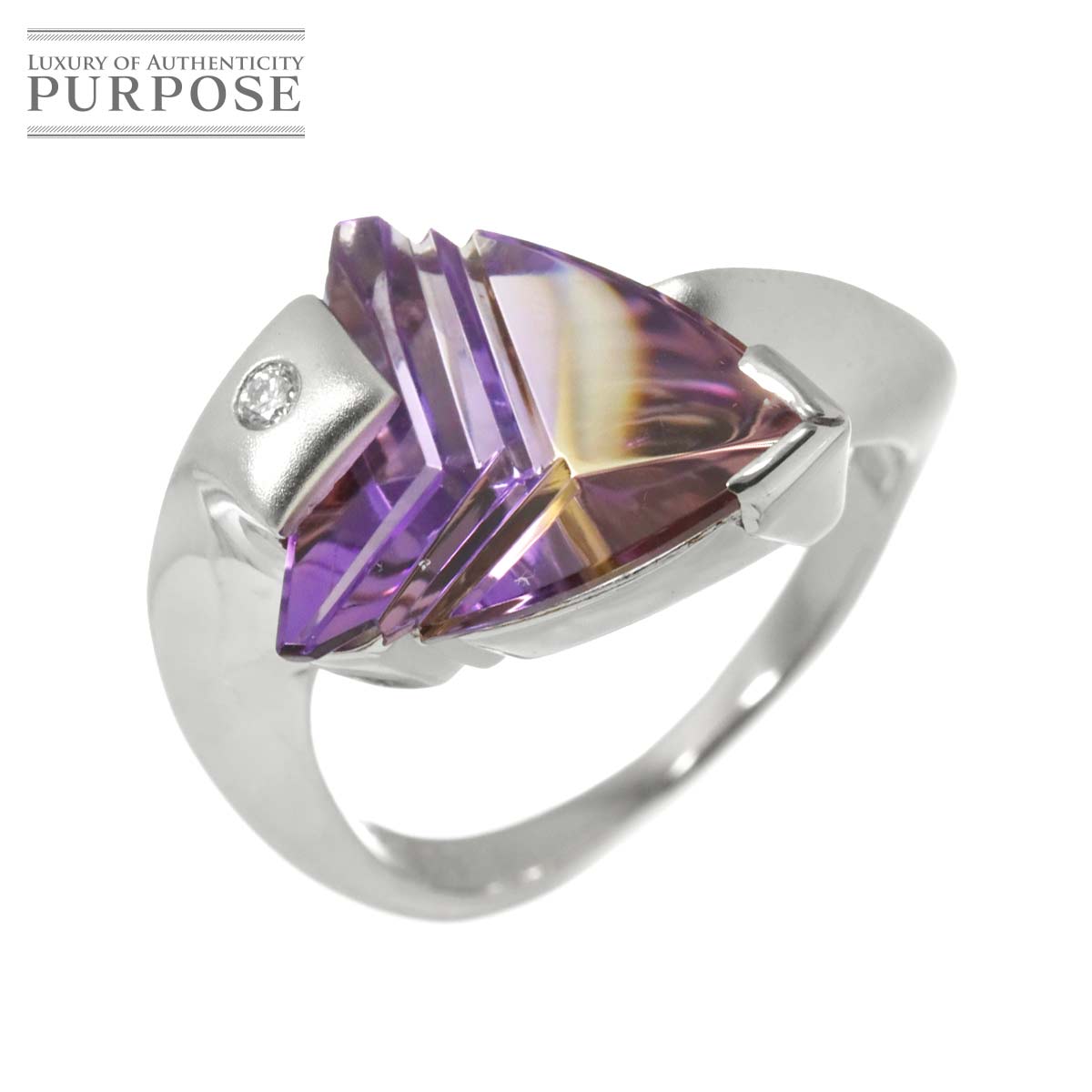 リング 15号 アメトリン 3.91ct ダイヤ 0.03ct Pt プラチナ 指輪 Ametrine Ring 90312198