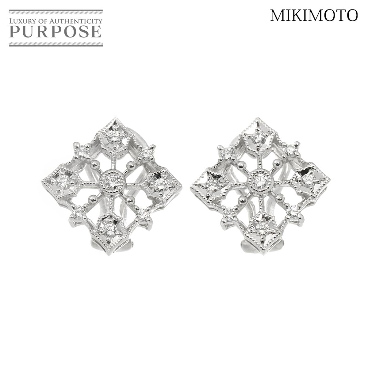 MIKIMOTO ダイヤ 0.16ct/0.16ct イヤリング K18 WG ホワイトゴールド 750 Diamond Earrings ミキモト 90312762