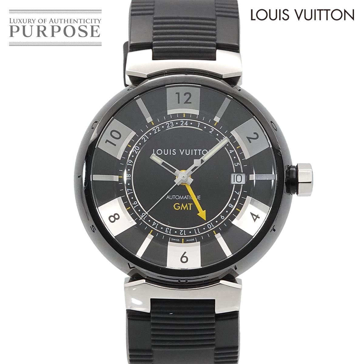 LOUIS VUITTON タンブール インブラック GMT Q113K メンズ 腕時計 デイト オートマ 自動巻き ウォッチ ルイ ヴィトン 90316762