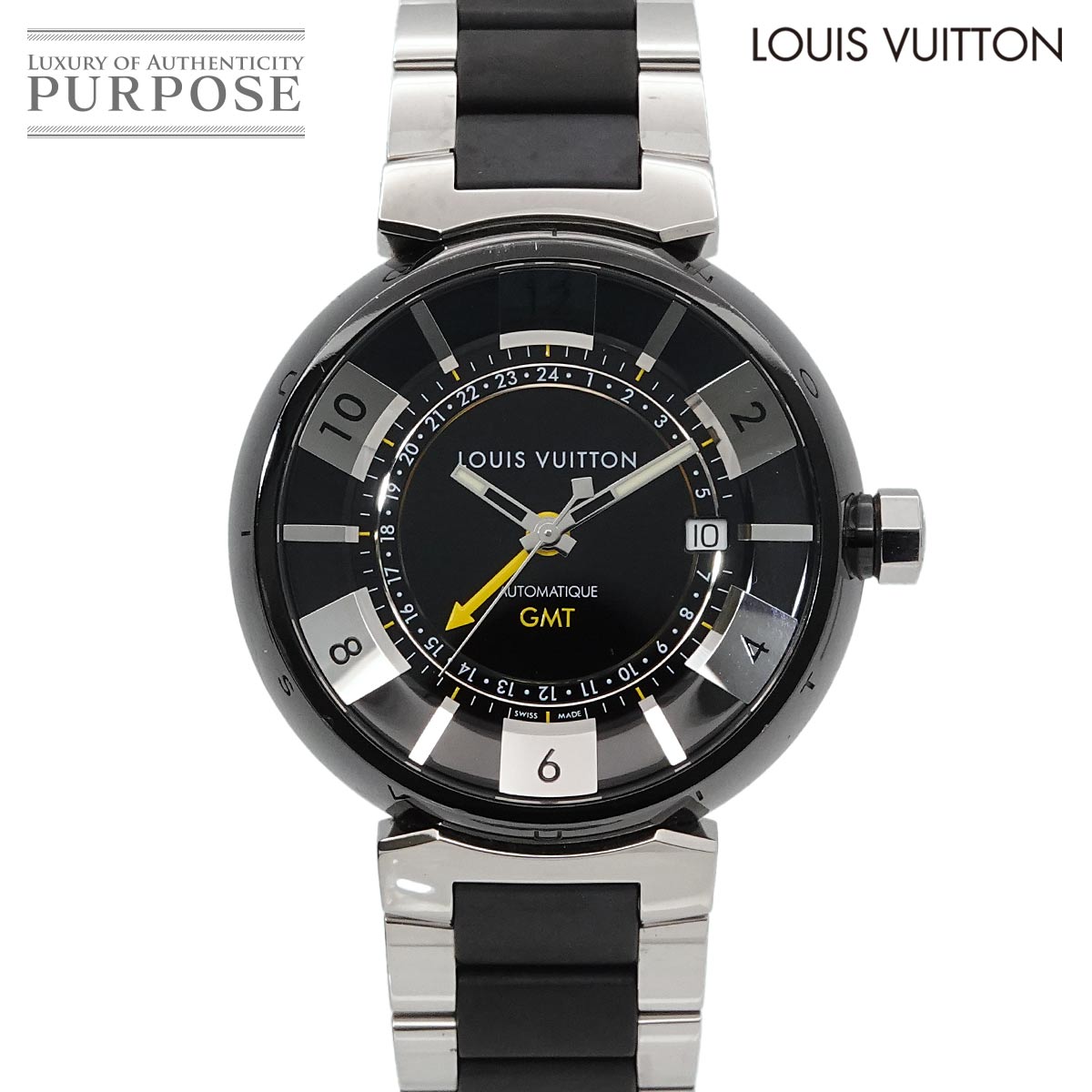 LOUIS VUITTON タンブール インブラック GMT Q113K メンズ 腕時計 デイト オートマ 自動巻き ウォッチ ルイ ヴィトン 90316764