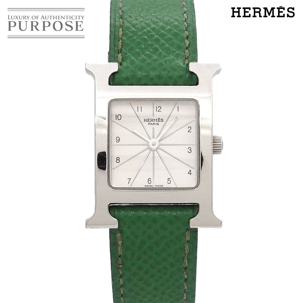 HERMES Hウォッチ HH1 210 レディース 腕時計 シルバー グリーン クォーツ ウォッチ H Watch エルメス 90316880