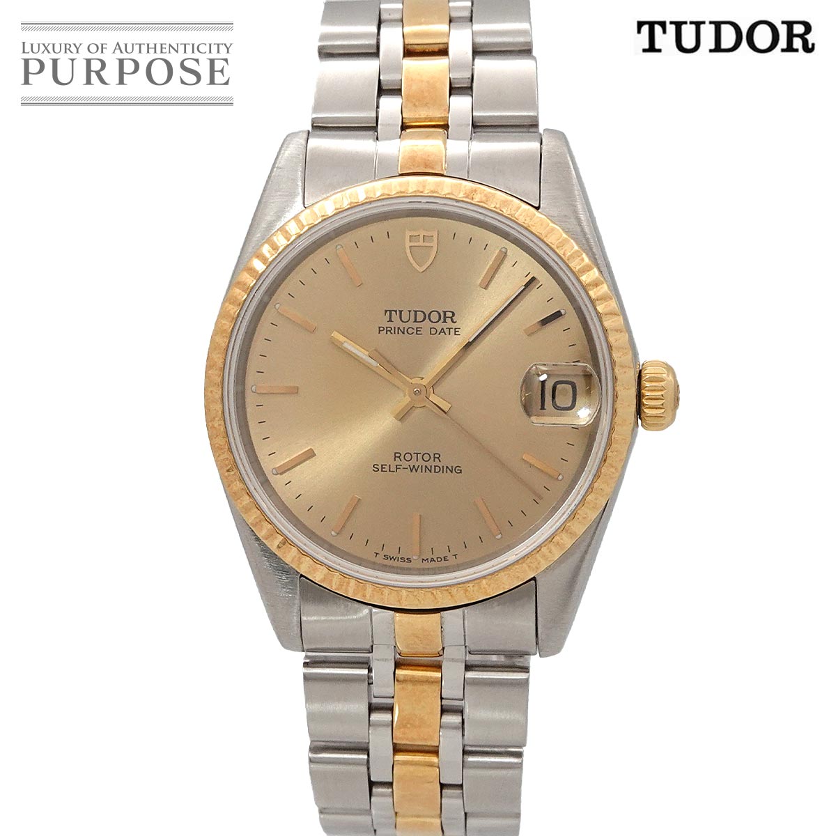 TUDOR プリンスデイト コンビ 72033 ボーイズ 腕時計 シャンパンゴールド YG イエローゴールド オートマ 自動巻き ウォッチ Prince date チューダー チュードル 90316940