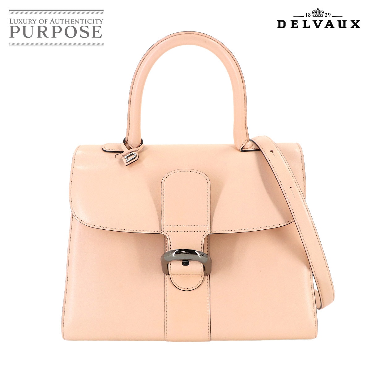 DELVAUX ブリヨン MM 2way ハンド ショルダー バッグ レザー ピンクベージュ ガンメタ 金具 Brillant MM デルヴォー 90313092