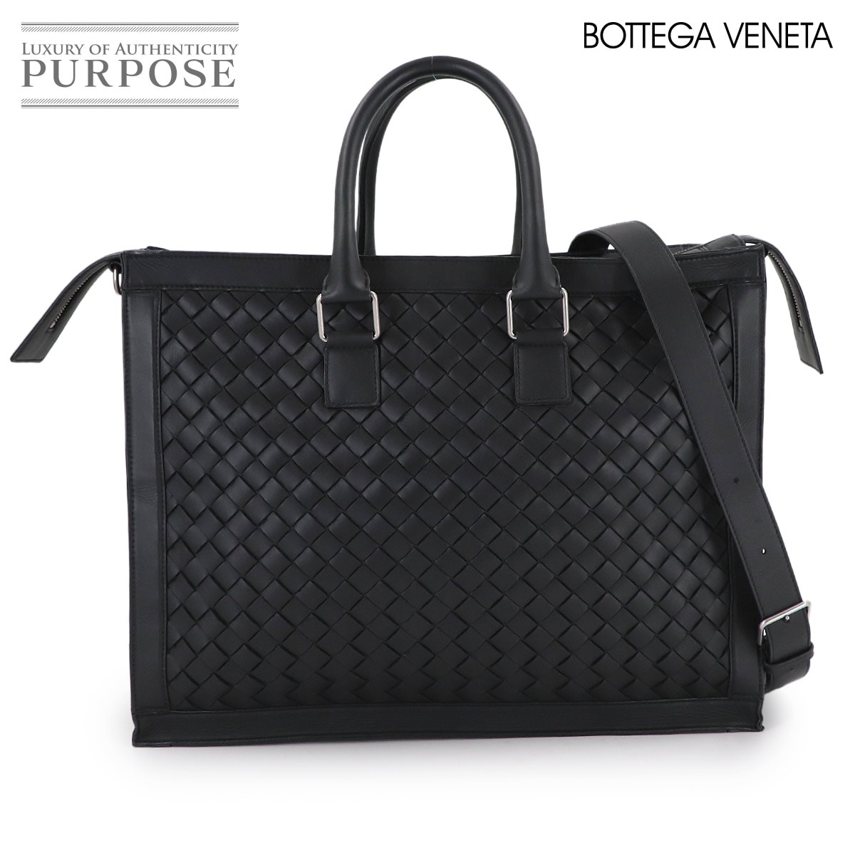 BOTTEGA VENETA イントレチャート ブリーフケース 2way ビジネス ショルダー バッグ レザー ブラック Intrecciato Briefcase ボッテガ ヴェネタ 90313104