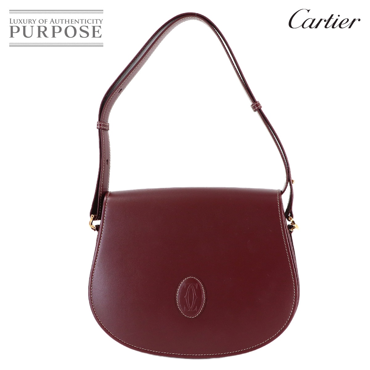 Cartier マストライン ショルダー バッグ レザー ボルドー ゴールド 金具 Must Line Shoulder Bag カルティエ 90313231