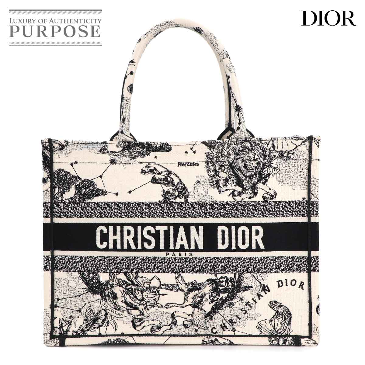 Christian Dior ゾディアック ブック トート ミディアム バッグ キャンバス ホワイト ブラック M1296ZRHZ Book Tote Bag クリスチャン ディオール 90313968
