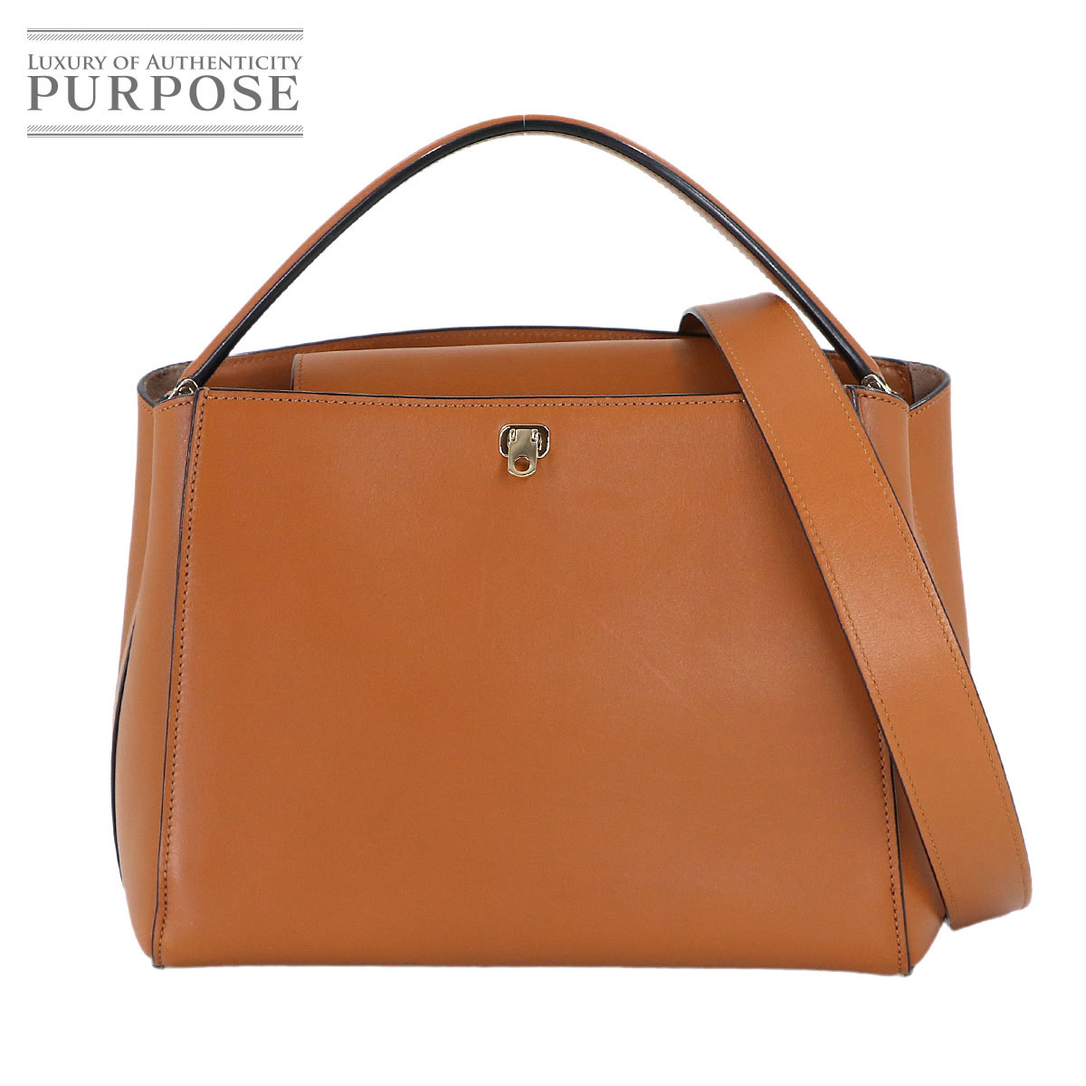 Valextra ブレラ ミディアム 2way ハンド ショルダー バッグ レザー ブラウン ゴールド 金具 Brera Bag ヴァレクストラ 90314470