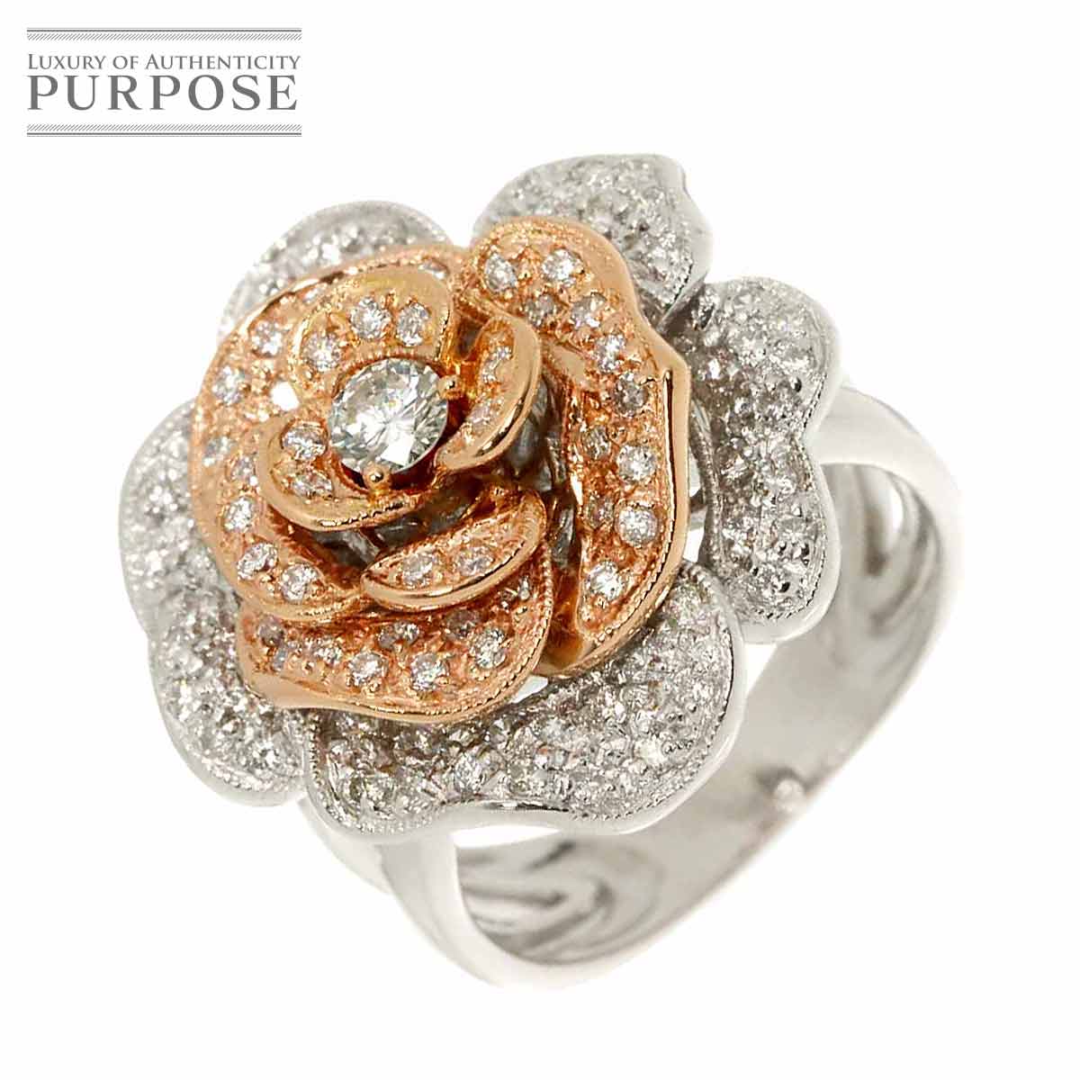 リング 11号 ダイヤ 1.00ct K18 WG PG ホワイト ピンクゴールド 750 指輪 Diamond Ring 90308684