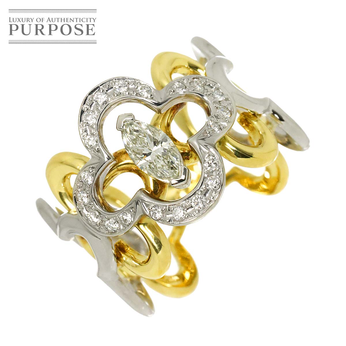 リング 15.5号 ダイヤ 0.463ct/0.22ct K18 YG Pt イエローゴールド 750 プラチナ 指輪 Diamond Ring 90312089