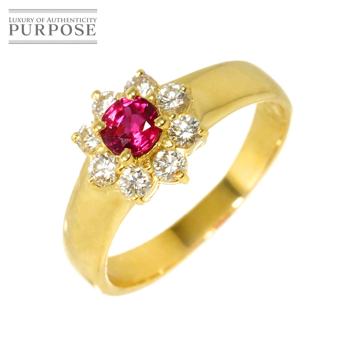 リング 11号 ルビー 0.38ct ダイヤ 0.33ct K18 YG イエローゴールド 750 指輪 Ruby Ring 90312106