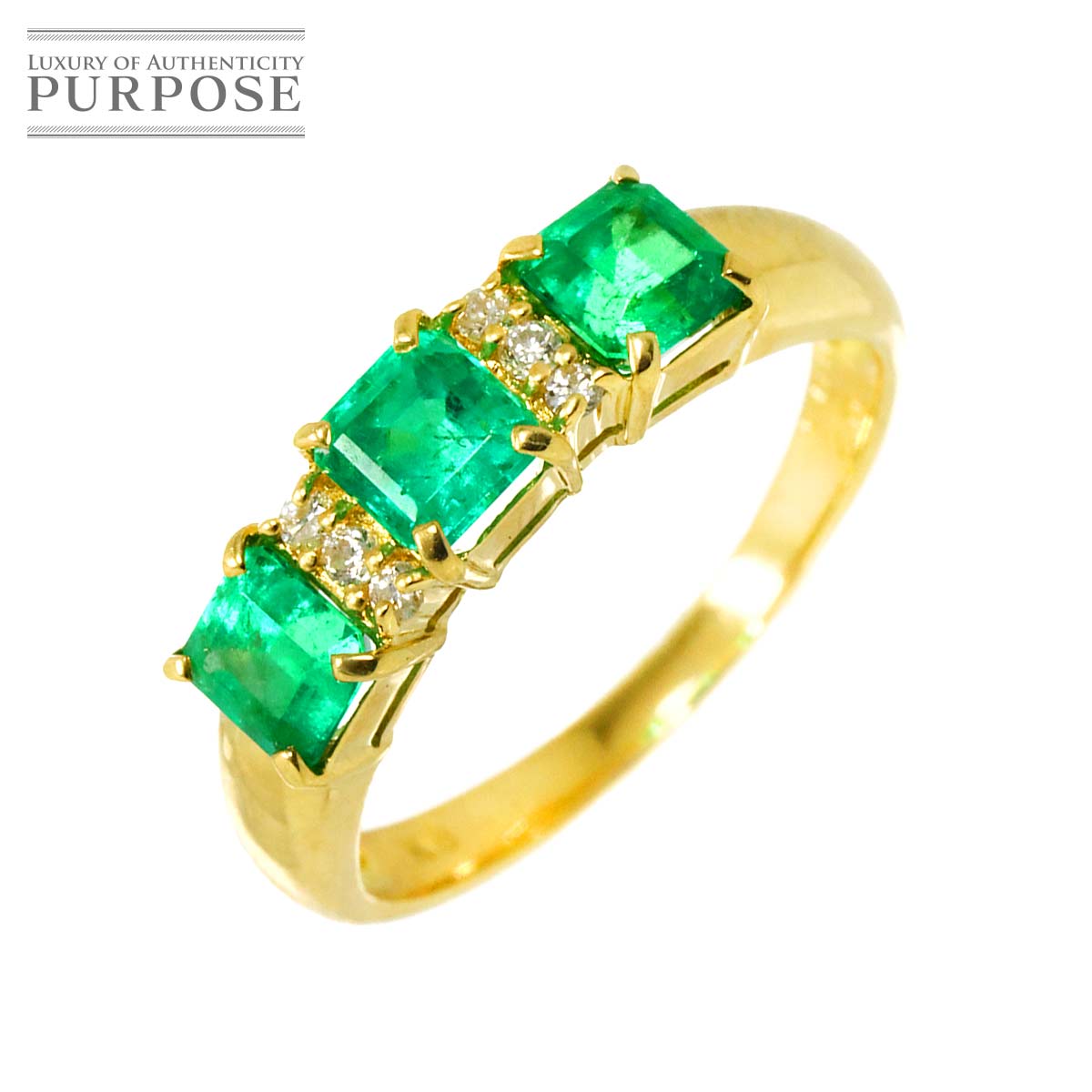 リング 8号 エメラルド 1.02ct ダイヤ 0.06ct K18 YG イエローゴールド 750 指輪 Emerald Ring 90312128