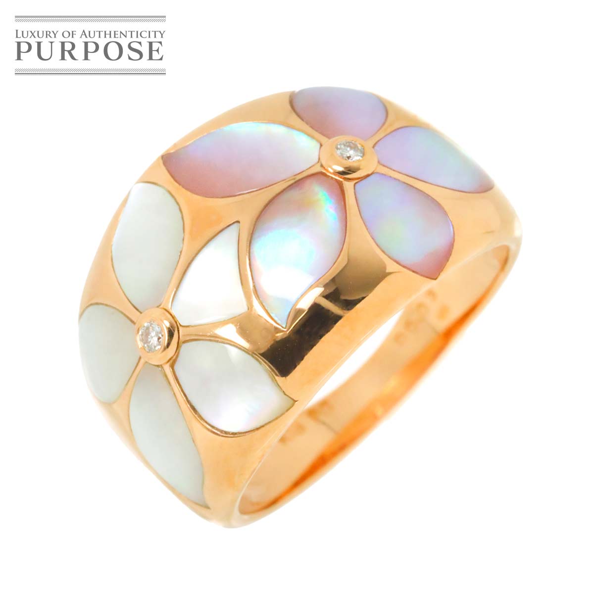 リング 14号 シェル ダイヤ 0.03ct K18 PG ピンクゴールド 750 指輪 Shell Ring 90312533