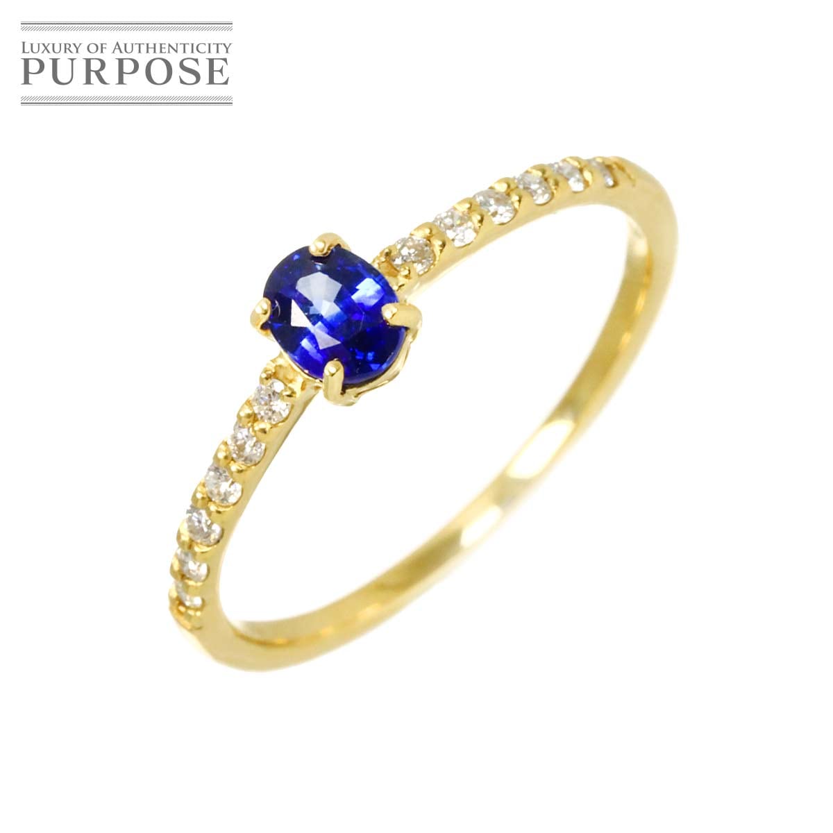 リング 11.5号 サファイヤ 0.38ct ダイヤ 0.11ct K18 YG イエローゴールド 750 指輪 Sapphire Ring 90313262