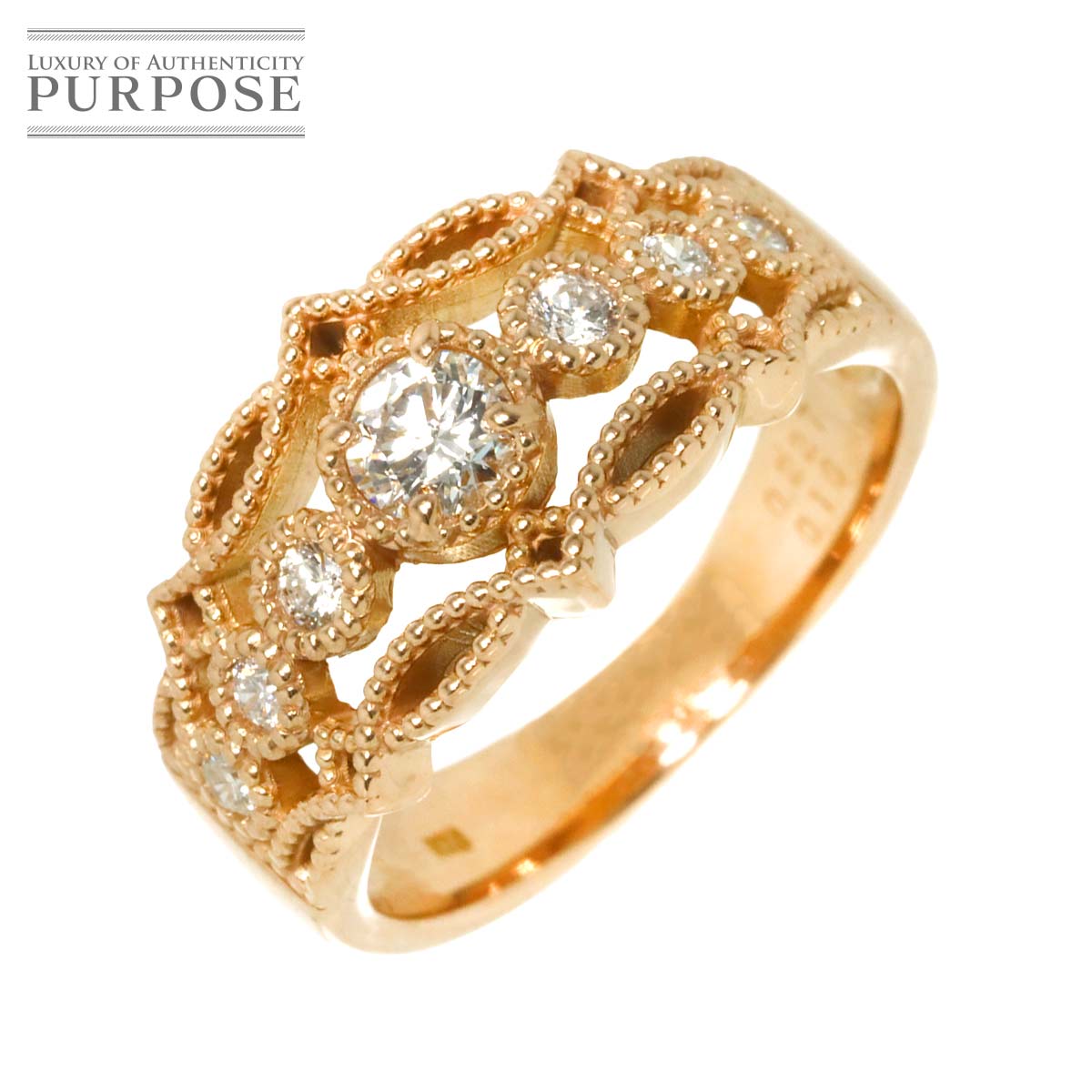 リング 9.5号 ダイヤ 0.227ct/0.16ct K18 PG ピンクゴールド 750 指輪 Diamond Ring 90313513
