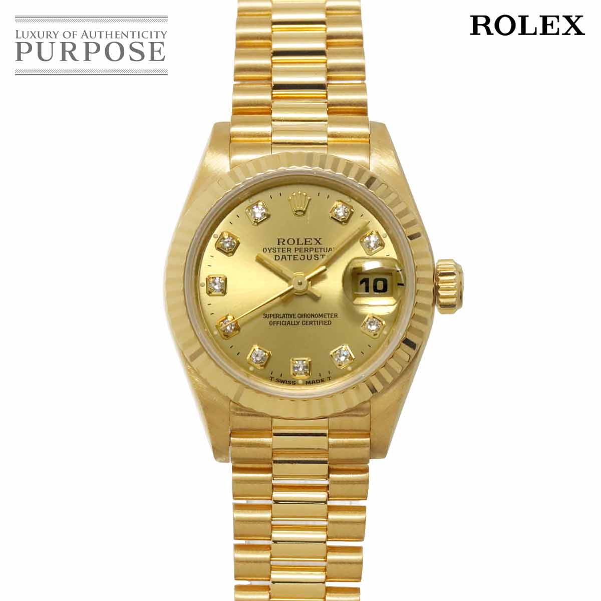 ROLEX デイトジャスト 69178G W番 レディース 腕時計 10P ダイヤ シャンパン 金無垢 K18YG イエローゴールド オートマ 自動巻き Datejust ロレックス 90311904