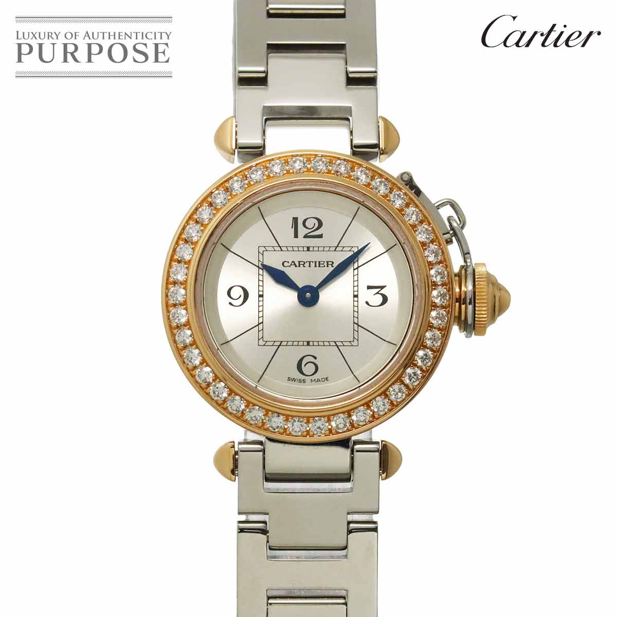 Cartier ミスパシャ コンビ WJ124021 レディース 腕時計 ベゼル ダイヤ シルバー K18PG ピンクゴールド クォーツ ウォッチ Miss Pasha カルティエ 90315250