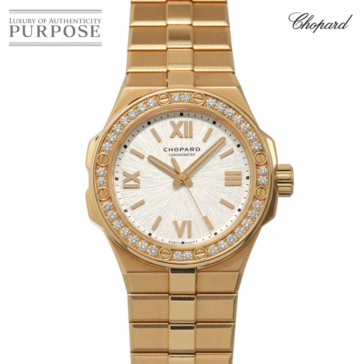 Chopard アルパイン イーグル 33 295384-5001 ベゼル ダイヤ レディース 腕時計 シルバー K18PG ピンクゴールド 金無垢 オートマ 自動巻き ウォッチ Alpine Eagle ショパール 90316919