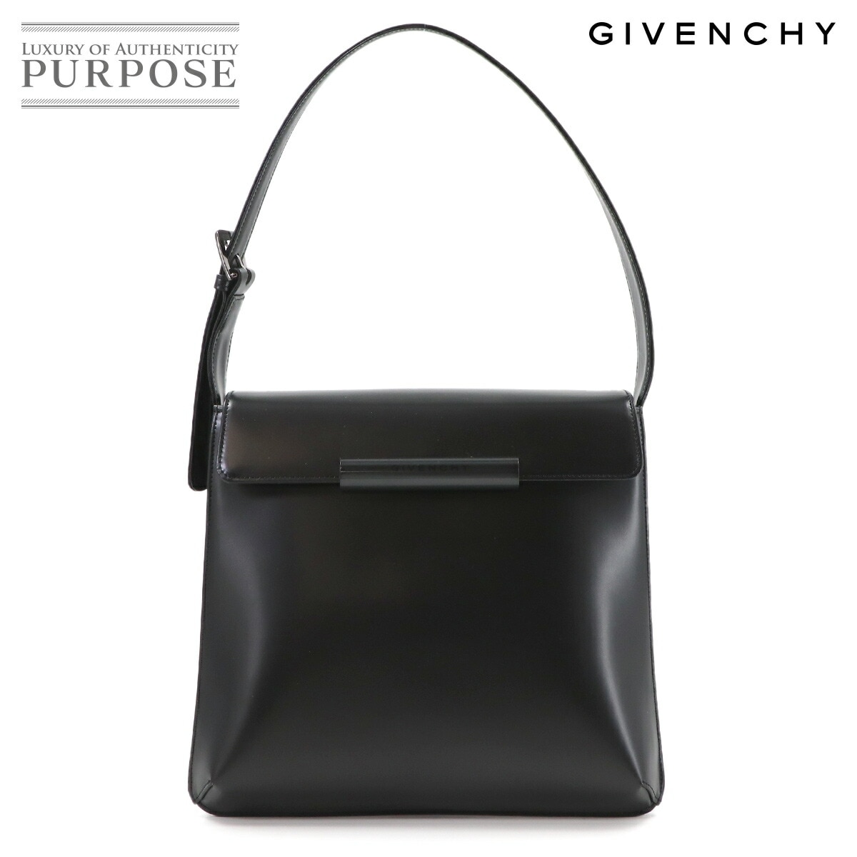 GIVENCHY ハンド バッグ レザー ネイビー ゴールド 金具 Hand Bag 