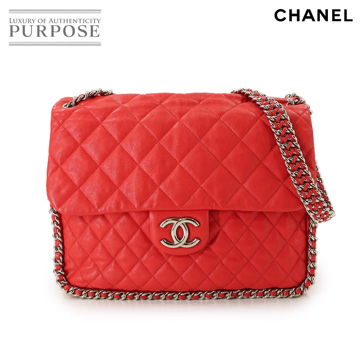 CHANEL マトラッセ チェーンアラウンド ショルダー バッグ ラムスキン レッド シルバー 金具 Matelasse Bag シャネル 90314051