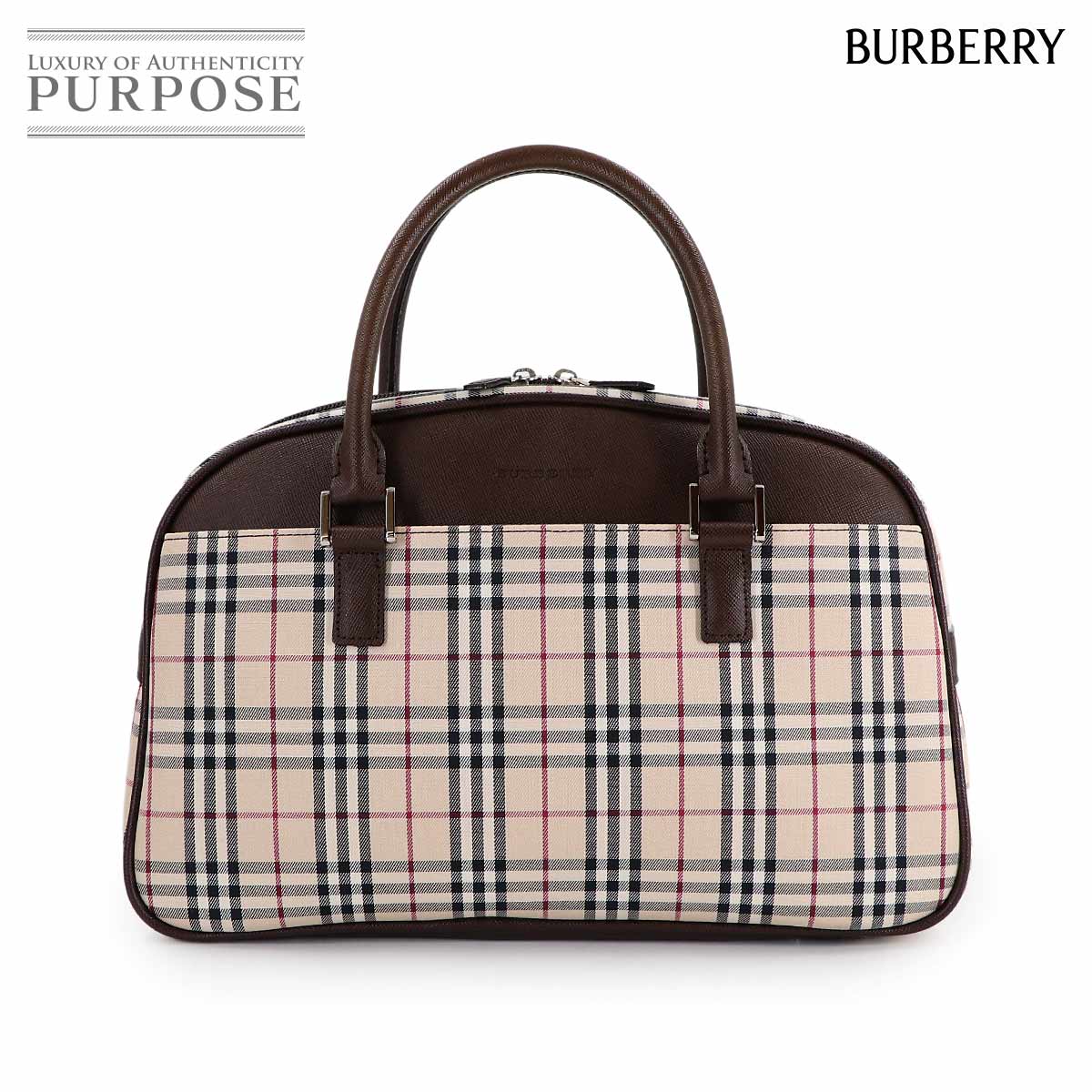 BURBERRY ノバチェック ボストン ハンド バッグ キャンバス レザー ベージュ ブラウン Boston Bag バーバリー 90314136