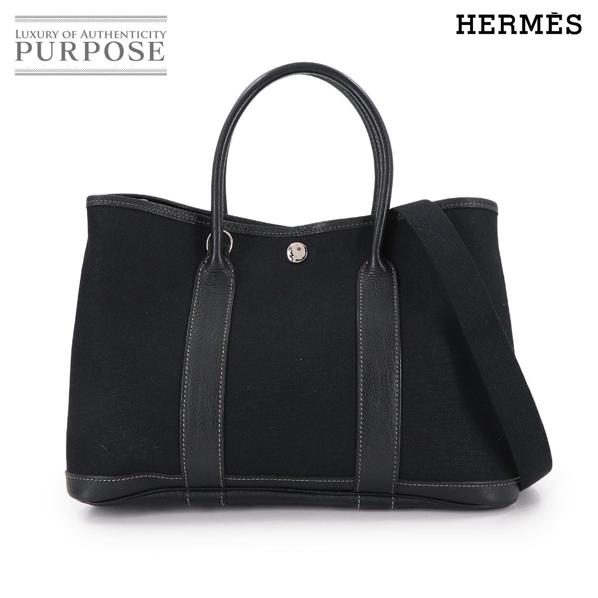 HERMES ガーデンパーティ TPM 2way トート ショルダー バッグ トワルオフィシェ ネゴンダ ブラック □I刻印 Garden Party TPM エルメス 90314434