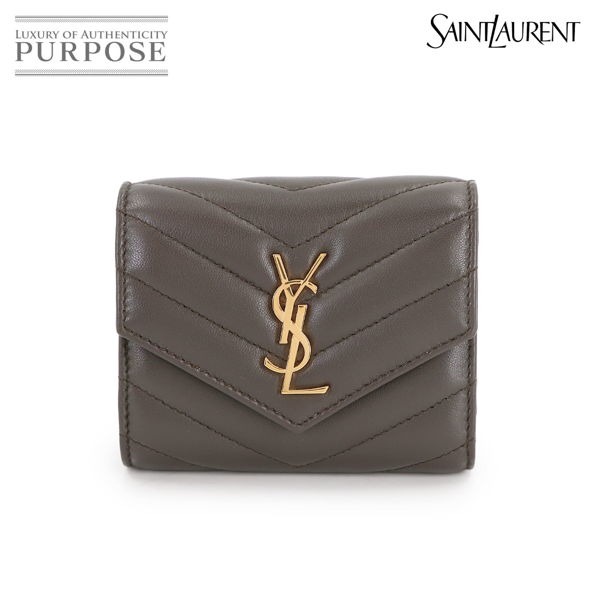 SAINT LAURENT カサンドラ 三つ折り 財布 レザー グレー 692061 Cassandra Wallet サンローラン 90315100