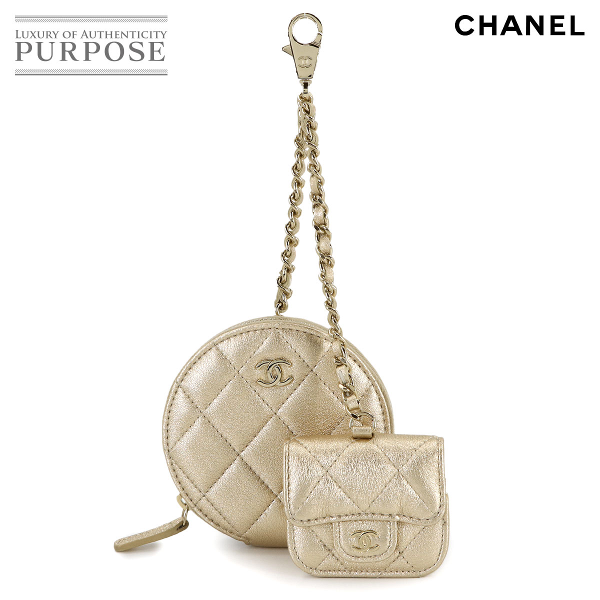 CHANEL マトラッセ コインケース AirPods Pro ケース レザー メタリックゴールド ゴールド 金具 Coin Case AirPods Case シャネル 90315108