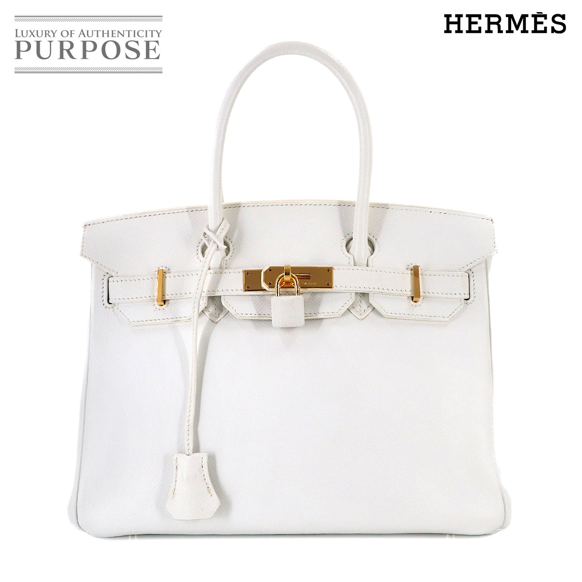 HERMES バーキン30 エプソン ホワイト ハンド バッグ □L刻印 ゴールド 金具 Birkin エルメス 90316023