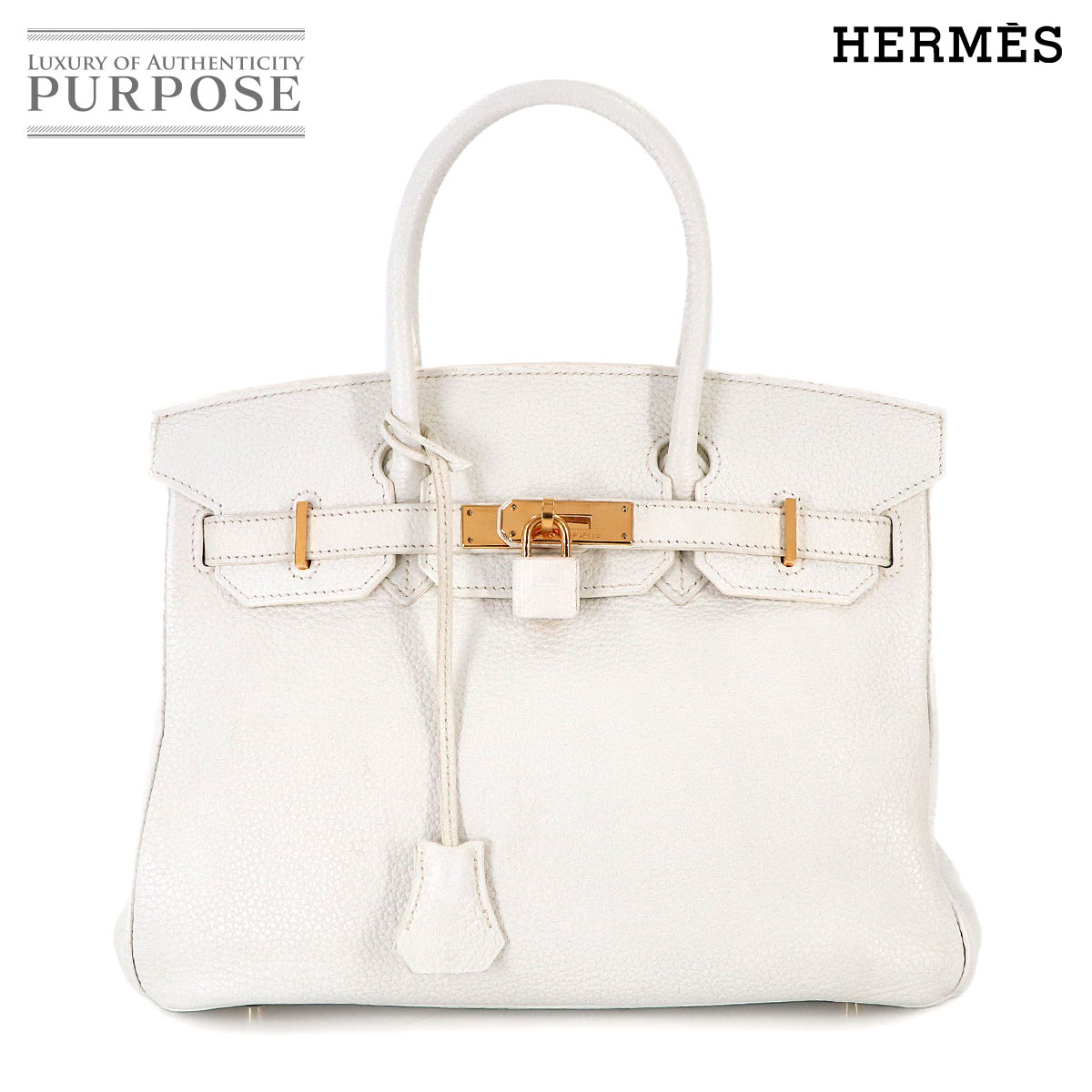 HERMES バーキン30 トリヨンクレマンス ホワイト ハンド バッグ □N刻印 ゴールド 金具 Birkin 30 エルメス 90316036