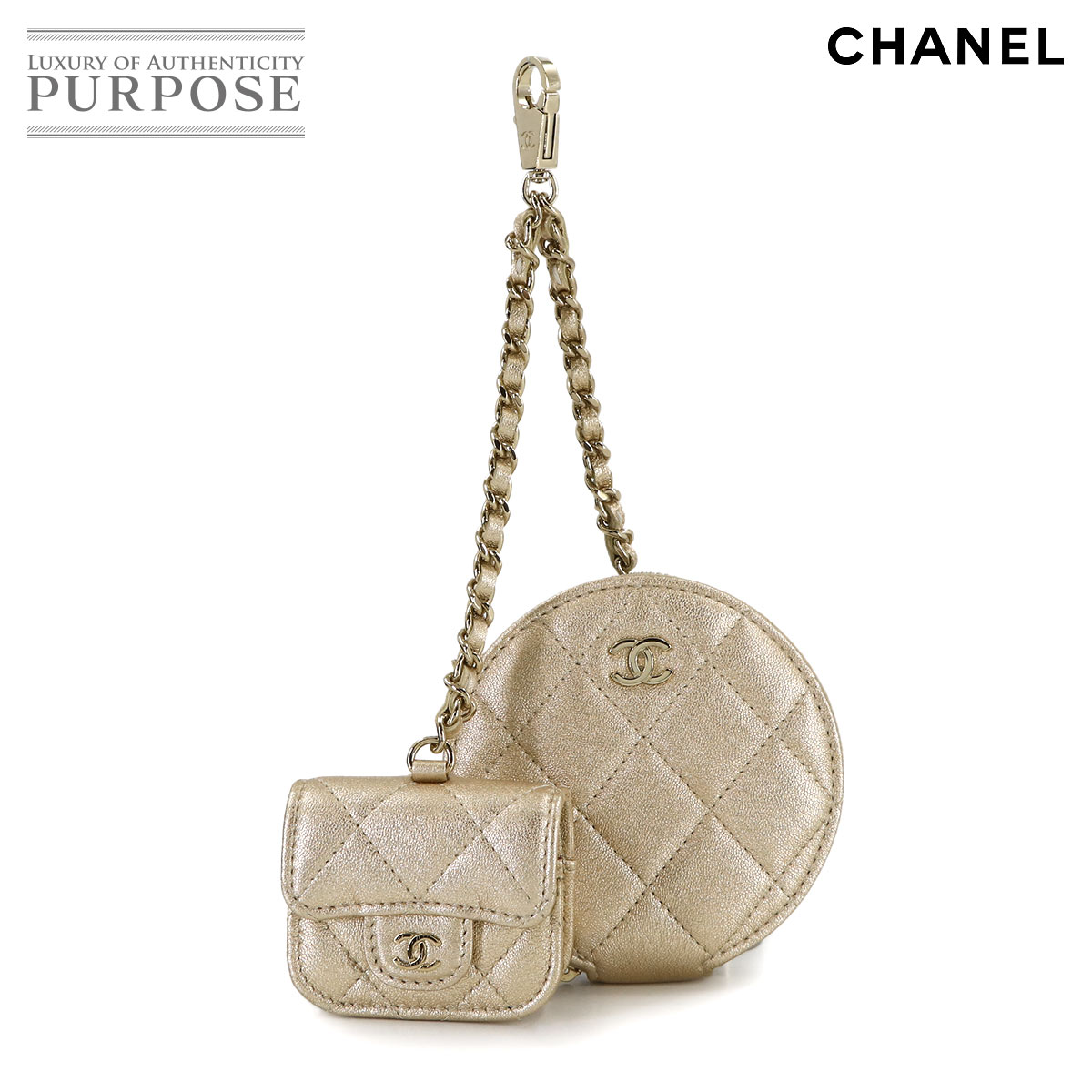 CHANEL マトラッセ コインケース AirPods Pro ケース レザー メタリックゴールド ゴールド 金具 Coin Case AirPods Case シャネル 90316058