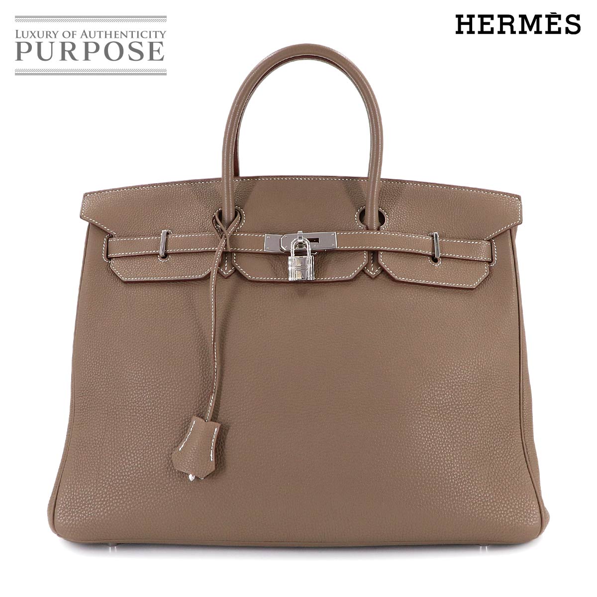 HERMES バーキン40 トゴ エトゥープ ハンド バッグ □M刻印 シルバー 金具 Birkin 40 エルメス 90316063