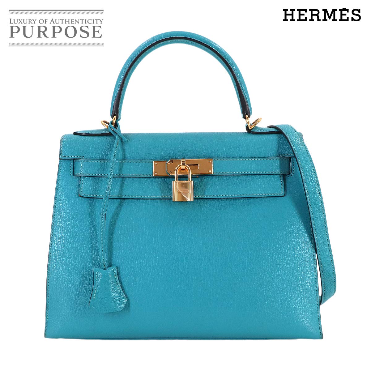 HERMES ケリー 28 パーソナル SPO シェーブル ブルーアズテック グリムエット 2way ハンド ショルダー バッグ 外縫い A刻印 ゴールド 金具 Kelly 28 エルメス 90316585