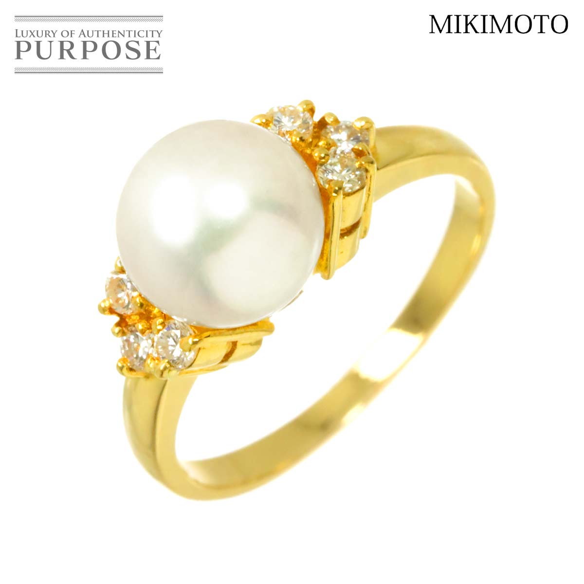 MIKIMOTO 11号 リング アコヤ真珠 8.2mm ダイヤ K18 YG イエローゴールド 750 パール 指輪 Akoya Pearl Ring ミキモト 90308905