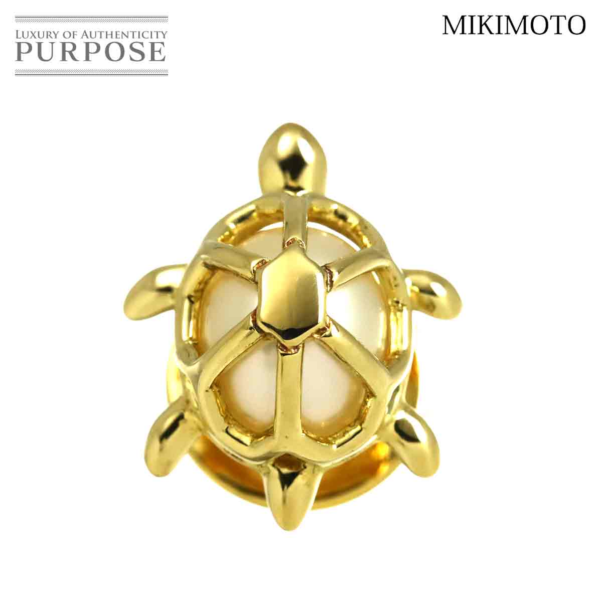 MIKIMOTO 淡水真珠 ピンブローチ K18 YG イエローゴールド 750 パール カメ Brooch ミキモト 90307969