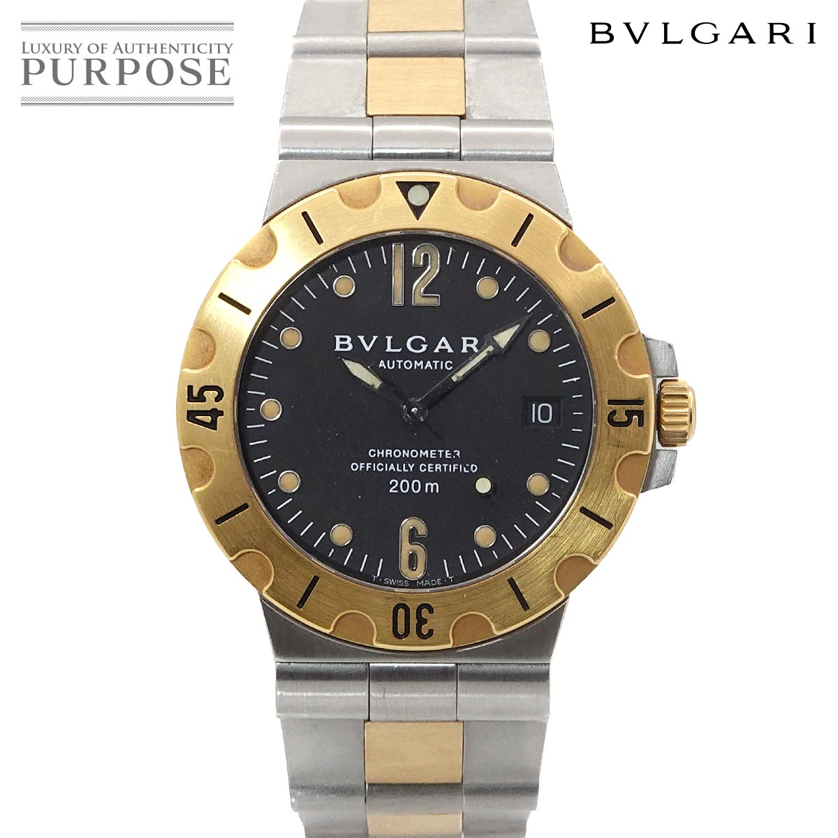 BVLGARI ディアゴノ スクーバー コンビ SD38SG メンズ 腕時計 デイト ブラック K18YG イエローゴールド オートマ 自動巻き ウォッチ Diagono ブルガリ 90314929