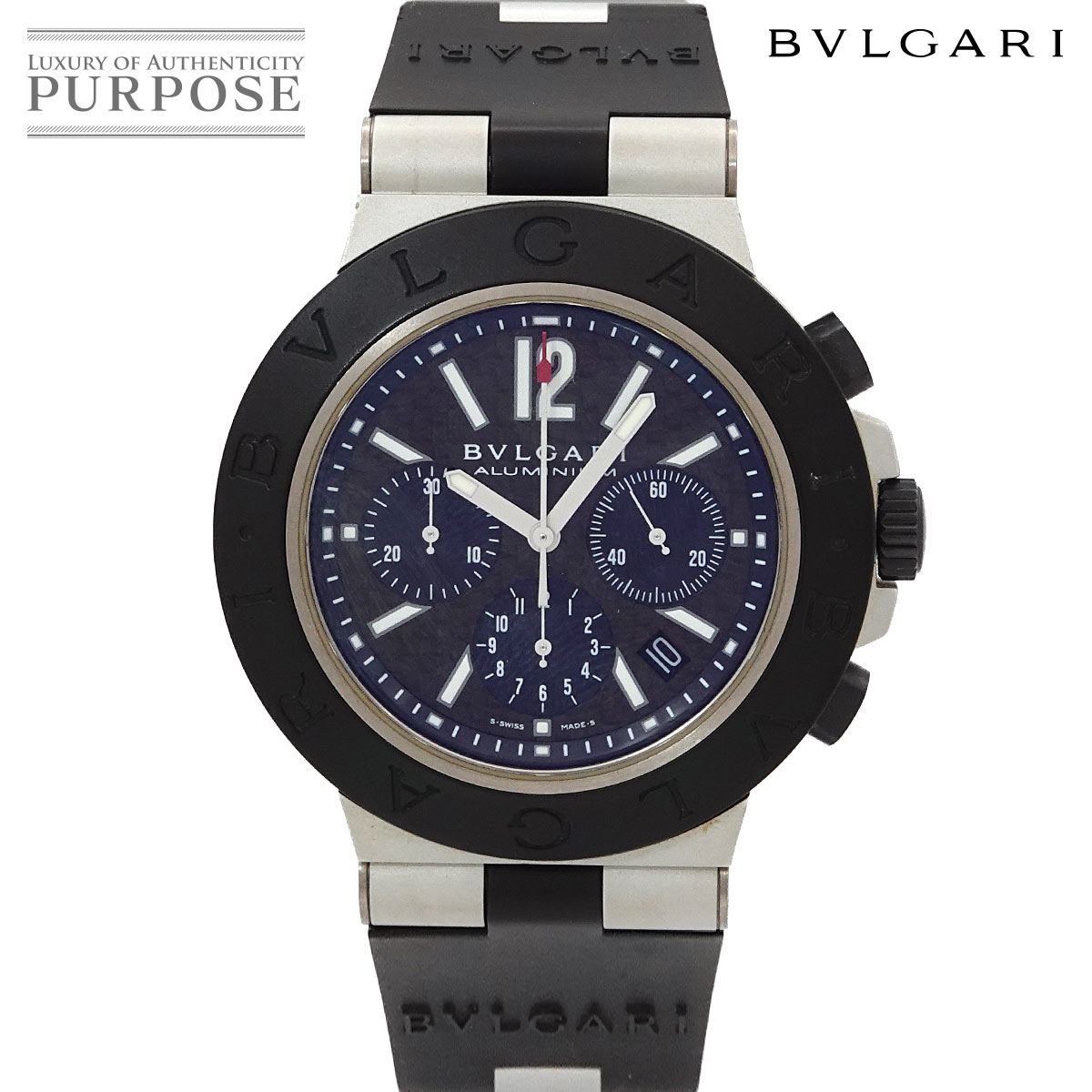 BVLGARI アルミニウム AC44TA クロノグラフ メンズ 腕時計 デイト ブラック オートマ 自動巻き ウォッチ aluminum ブルガリ 90315179