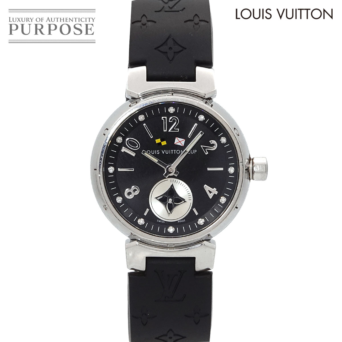 LOUIS VUITTON タンブール ラブリーカップ Q12M1 レディース 腕時計 12P ダイヤ ブラック 文字盤 クォーツ ウォッチ ルイヴィトン 90315458