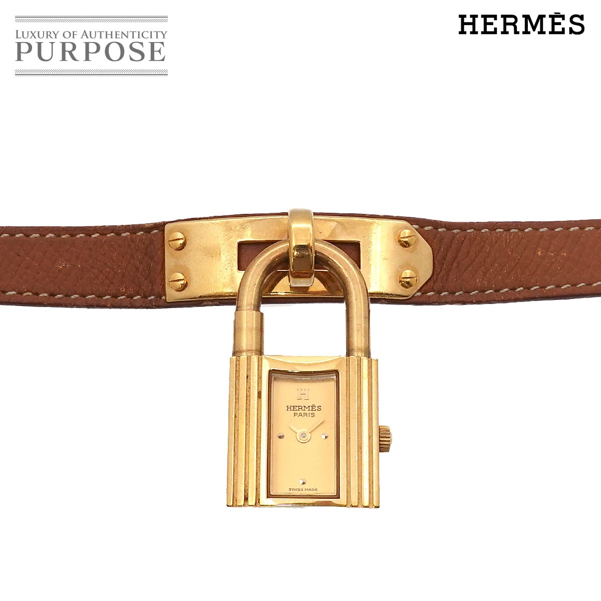 HERMES ケリーウォッチ ヴィンテージ レディース 腕時計 ゴールド ブラウン クォーツ ウォッチ カデナ Kelly Watch エルメス 90315823