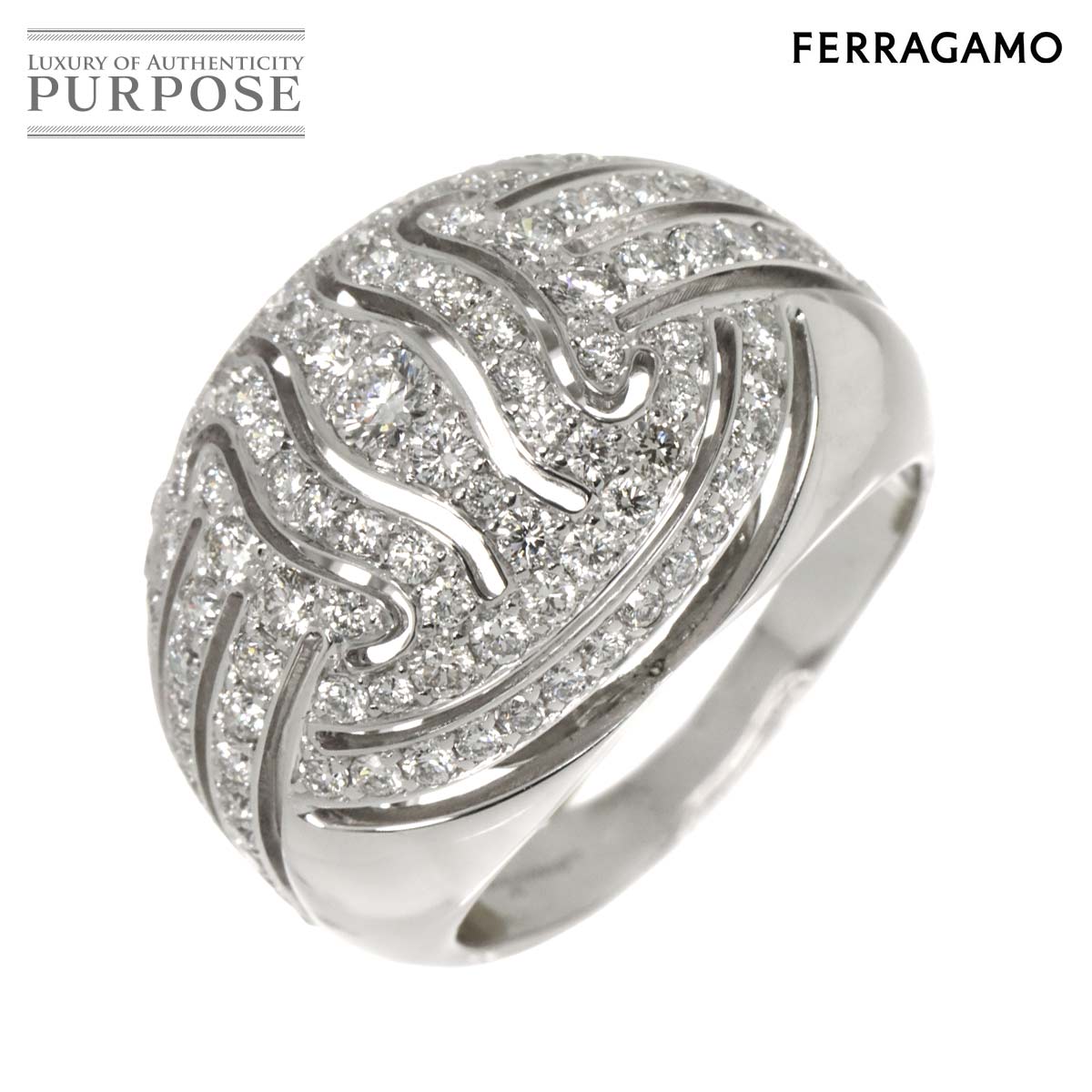 Ferragamo 13.5号 リング ダイヤ K18 WG ホワイトゴールド 750 Diamond Ring フェラガモ 90310883