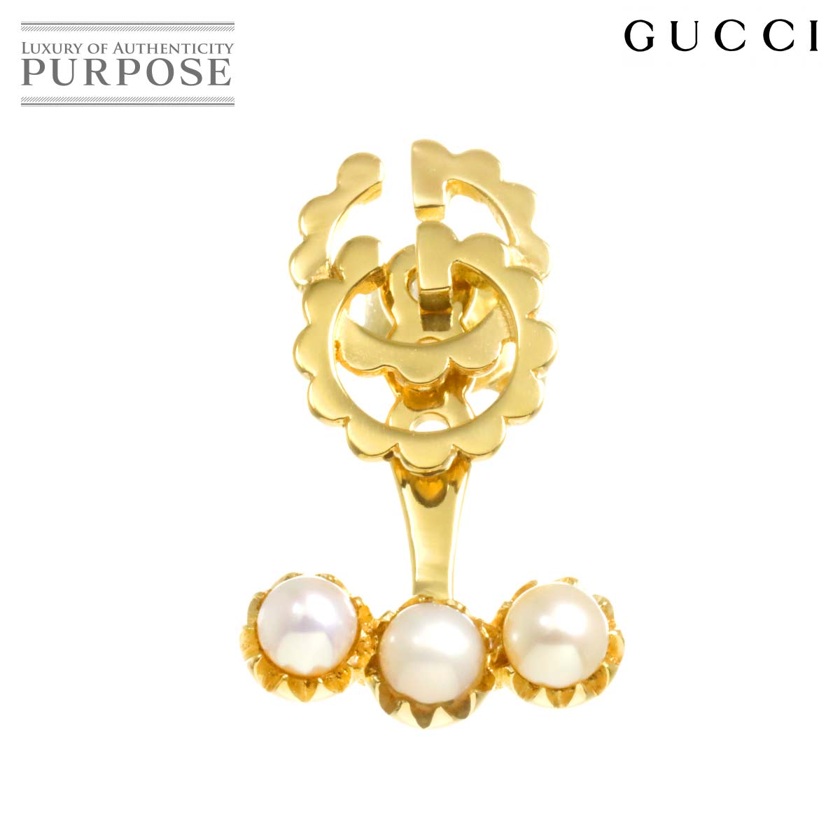 GUCCI GG ランニング ロゴ ベビーパール ピアス K18 YG イエローゴールド 750 片耳 片方のみ Earring Pierced グッチ 90311320