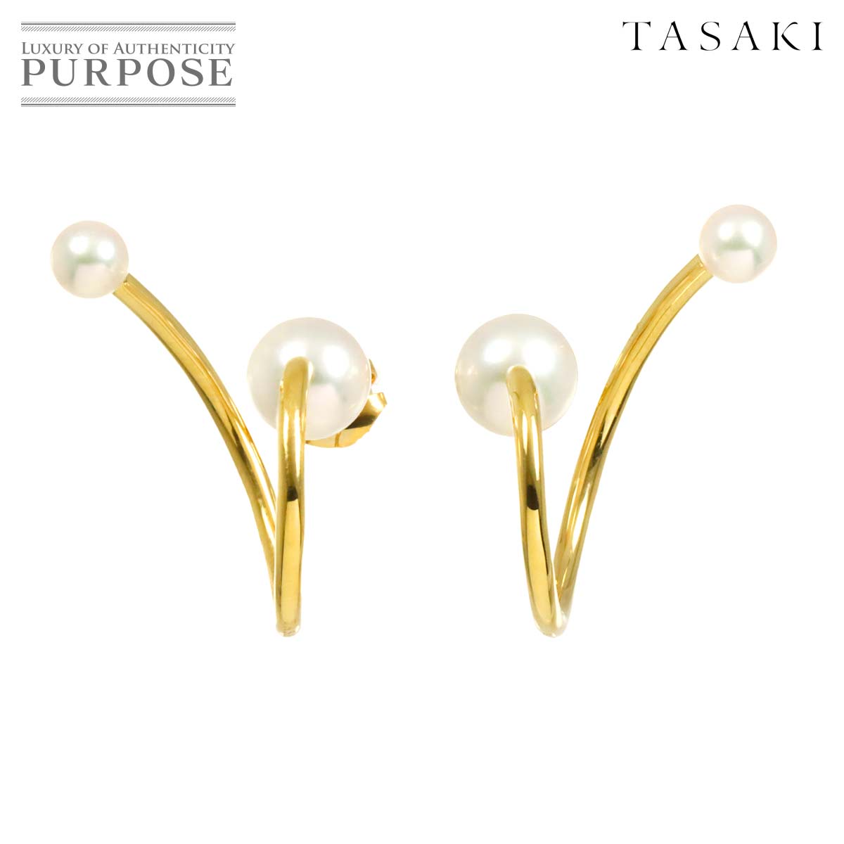 TASAKI ア ファイン バランス アコヤ真珠 7.7-5.0mm ピアス K18 YG 750 パール 田崎真珠 Akoya Pearl Earrings Pierced【証明書付き】タサキ 90311752
